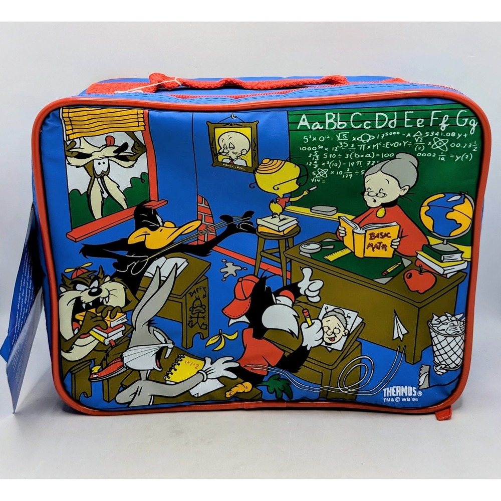 1995 Warner Store Looney Tunes Classroom Vinyl Lunch Box Taz Bugs Daffy Wiley